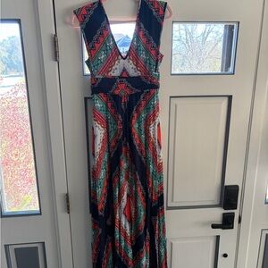 Maeve Black and Red Geometric Maxi Dress